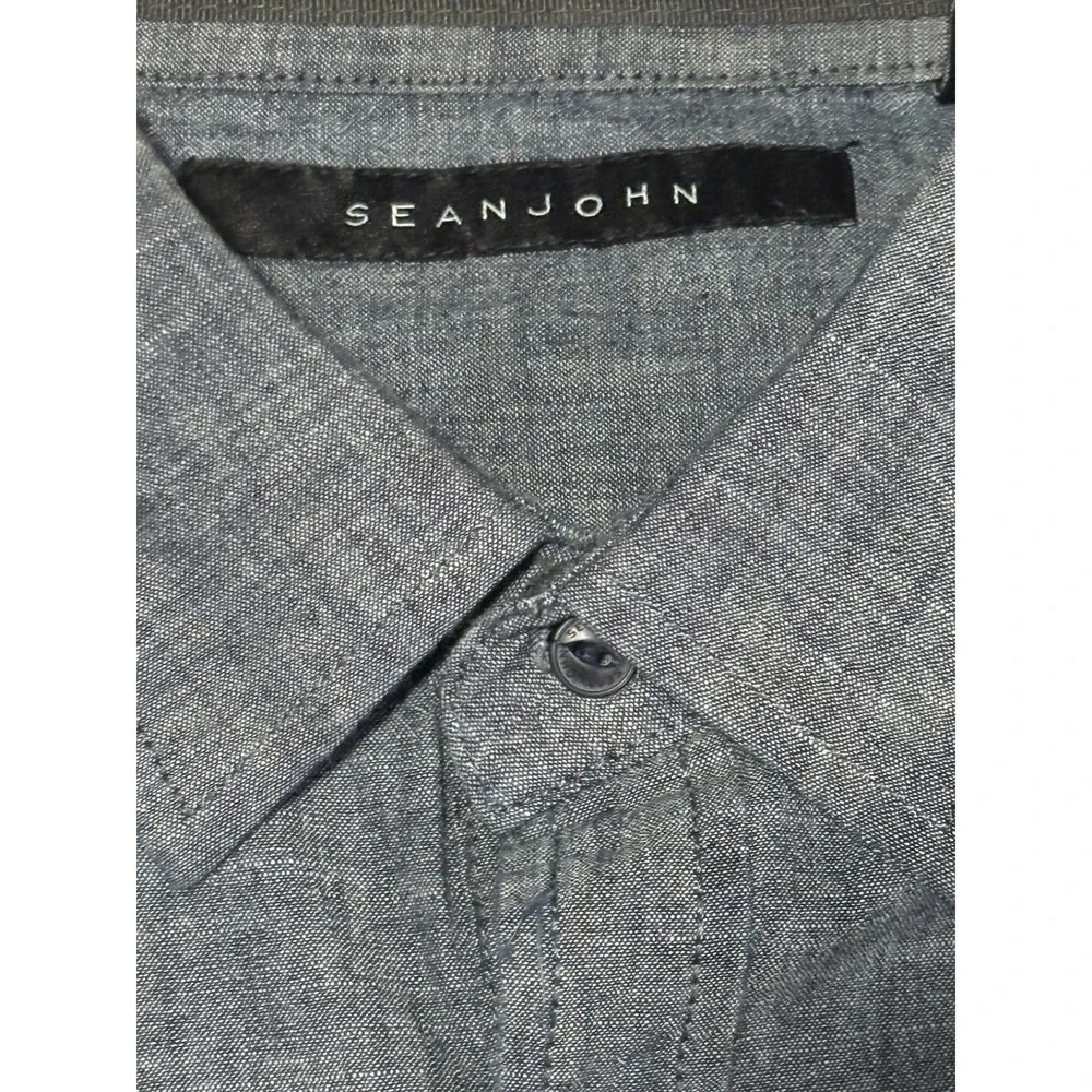 Used Sean John Blue Short Sleeve Button-up Shirt Men's Sz 3X Excellent Condition - Picture 3 of 10